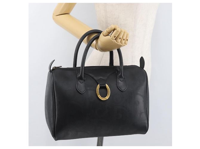 Borsa Boston Mini in Tela Trotter di Christian Dior PVC Nero Oro Auth am11408A - vista 22