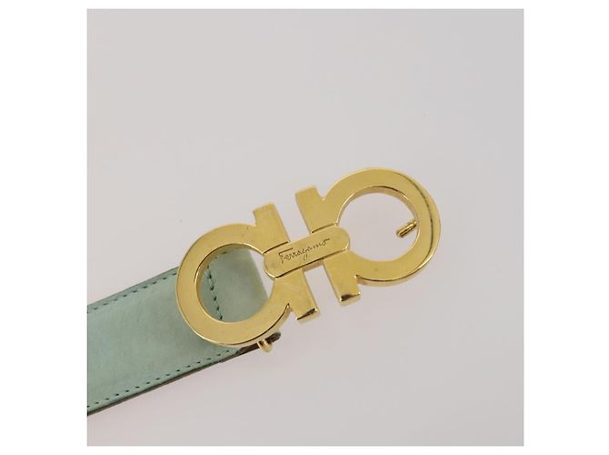 Salvatore Ferragamo Gürtel Schal Seide Leder 2 Set Hellblau Beige Auth BA12169 - Ansicht 11