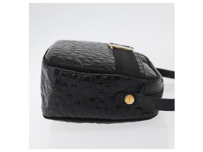 Bolso de Hombro Vala de Cuero Negro y Dorado Salvatore Ferragamo Auth ka4001 - vista 3