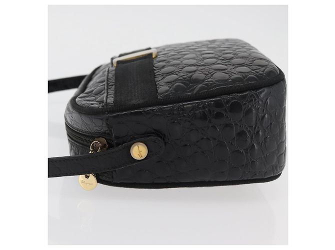Bolso de Hombro Vala de Cuero Negro y Dorado Salvatore Ferragamo Auth ka4001 - vista 4