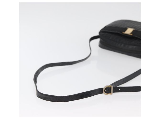 Bolso de Hombro Vala de Cuero Negro y Dorado Salvatore Ferragamo Auth ka4001 - vista 7