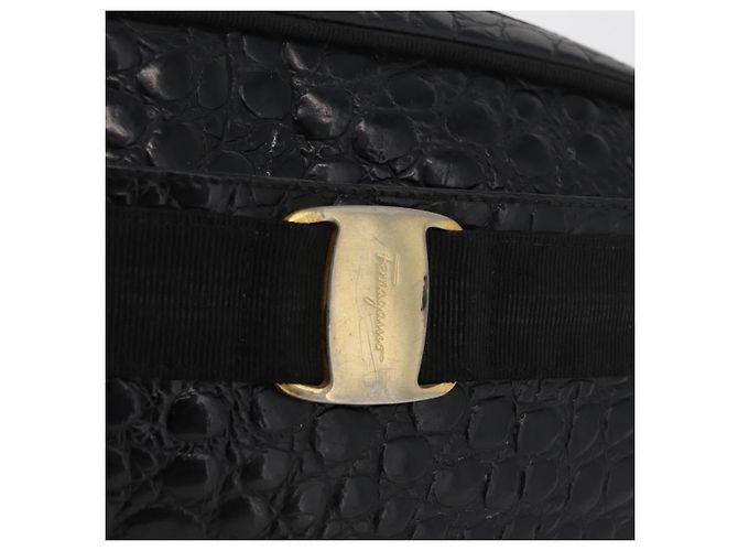Bolso de Hombro Vala de Cuero Negro y Dorado Salvatore Ferragamo Auth ka4001 - vista 9