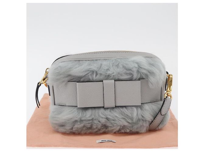 Borsa a Spalla Miu Miu in Pelliccia Grigia Oro Auth 167236M Marrone D'oro - vista 12