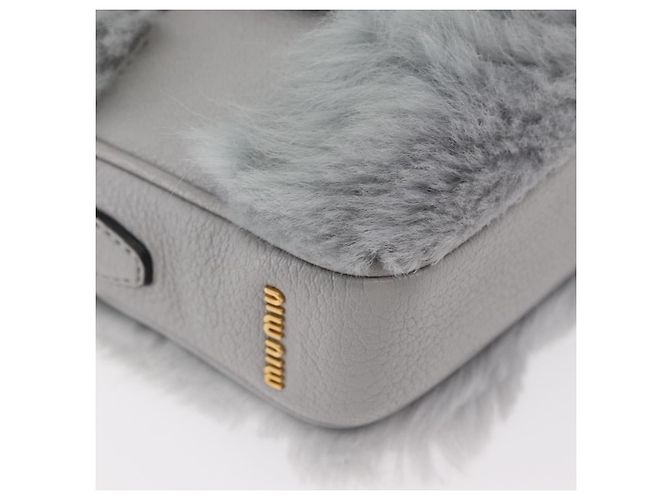 Borsa a Spalla Miu Miu in Pelliccia Grigia Oro Auth 167236M Marrone D'oro - vista 14