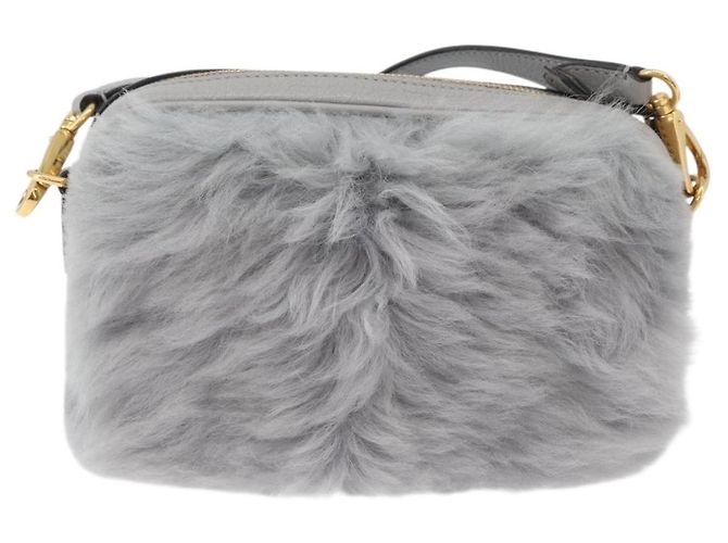 Borsa a Spalla Miu Miu in Pelliccia Grigia Oro Auth 167236M Marrone D'oro - vista 2