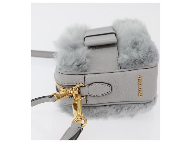 Borsa a Spalla Miu Miu in Pelliccia Grigia Oro Auth 167236M Marrone D'oro - vista 4