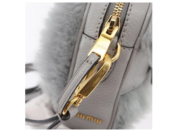 Borsa a Spalla Miu Miu in Pelliccia Grigia Oro Auth 167236M Marrone D'oro - vista 9