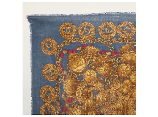 Cachecol CHANEL de lã e seda marinho CC Auth 174639A Azul marinho - vista 2