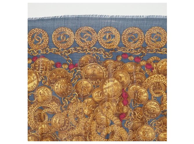 Cachecol CHANEL de lã e seda marinho CC Auth 174639A Azul marinho - vista 3