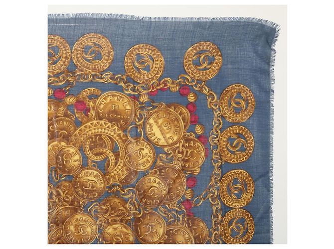Cachecol CHANEL de lã e seda marinho CC Auth 174639A Azul marinho - vista 4