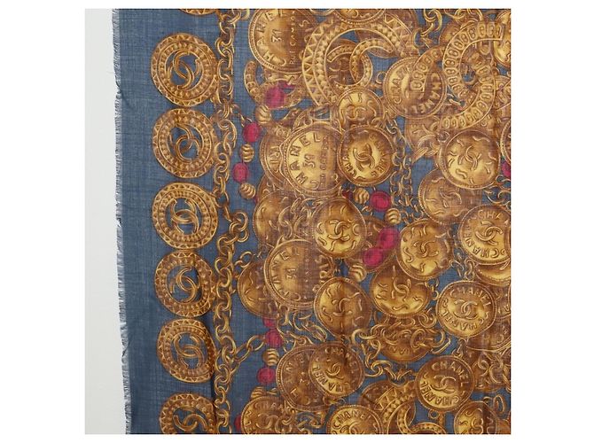 Cachecol CHANEL de lã e seda marinho CC Auth 174639A Azul marinho - vista 5