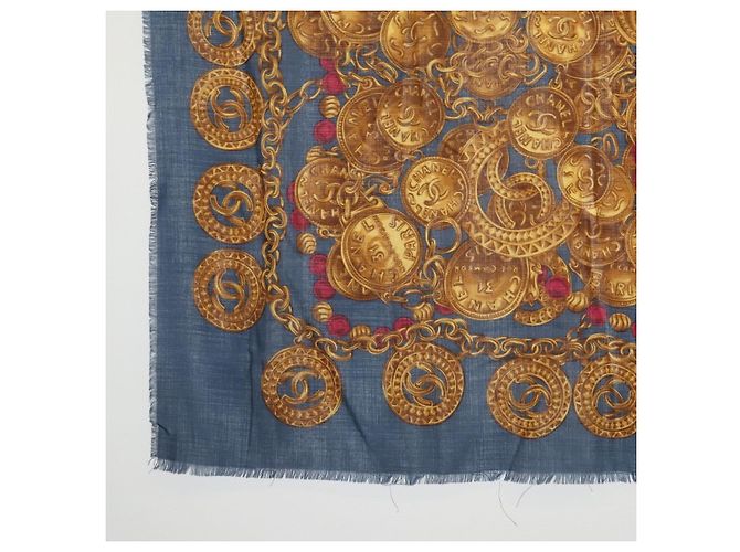 Cachecol CHANEL de lã e seda marinho CC Auth 174639A Azul marinho - vista 8