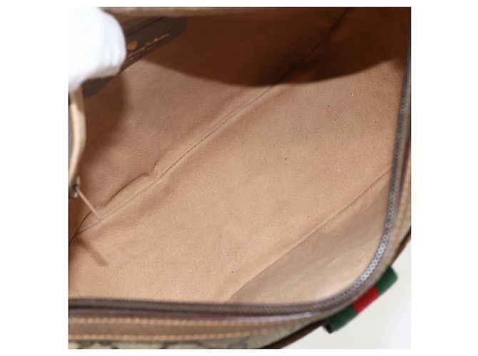 Borsa a Spalla Gucci GG Supreme Web Sherry Line PVC Beige Oro Auth 175956 D'oro - vista 10