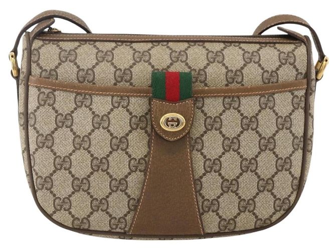 Borsa a Spalla Gucci GG Supreme Web Sherry Line PVC Beige Oro Auth 175956 D'oro - vista 13