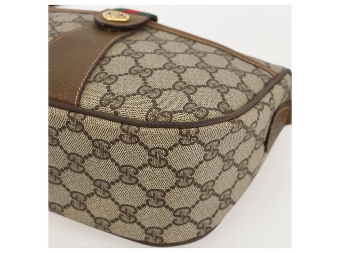 Borsa a Spalla Gucci GG Supreme Web Sherry Line PVC Beige Oro Auth 175956 D'oro - vista 14