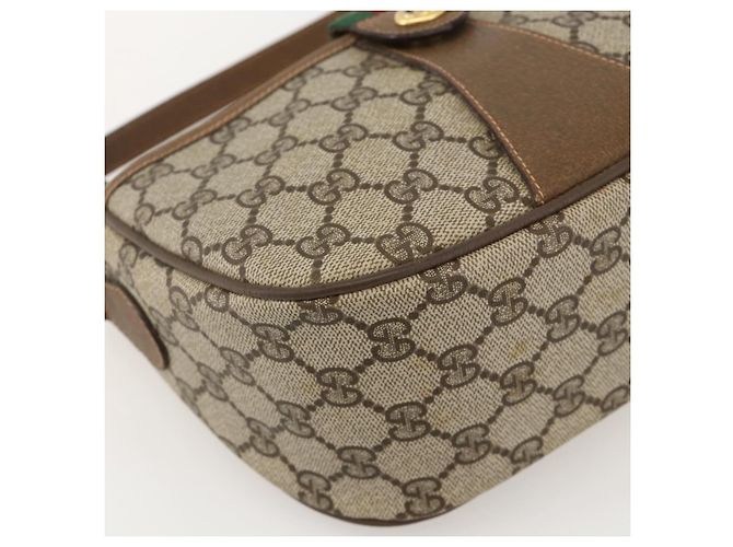Borsa a Spalla Gucci GG Supreme Web Sherry Line PVC Beige Oro Auth 175956 D'oro - vista 15