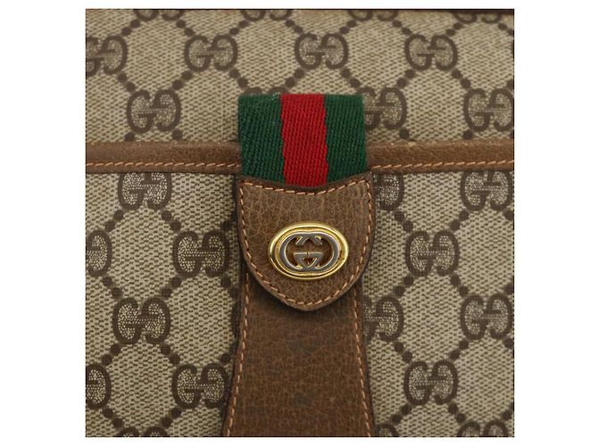 Borsa a Spalla Gucci GG Supreme Web Sherry Line PVC Beige Oro Auth 175956 D'oro - vista 18
