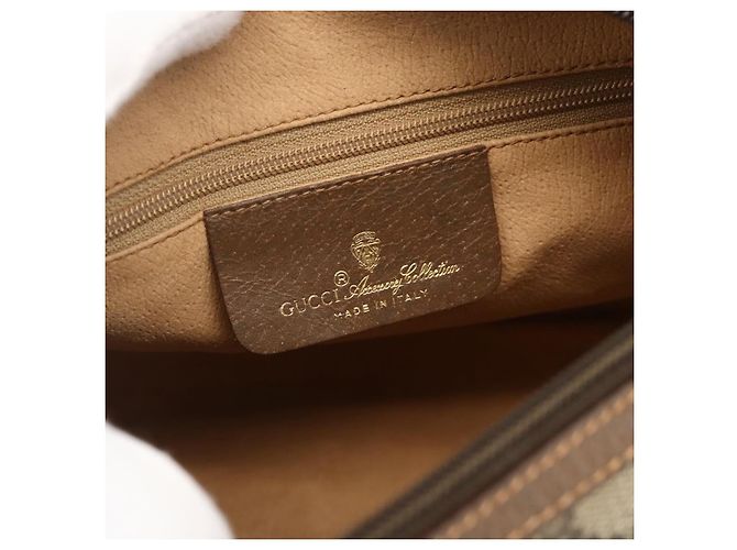 Borsa a Spalla Gucci GG Supreme Web Sherry Line PVC Beige Oro Auth 175956 D'oro - vista 19
