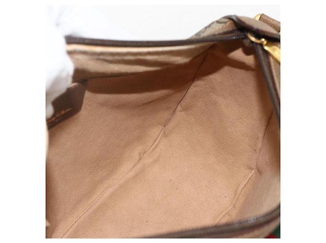 Borsa a Spalla Gucci GG Supreme Web Sherry Line PVC Beige Oro Auth 175956 D'oro - vista 20