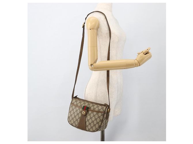 Borsa a Spalla Gucci GG Supreme Web Sherry Line PVC Beige Oro Auth 175956 D'oro - vista 24