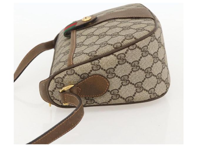 Borsa a Spalla Gucci GG Supreme Web Sherry Line PVC Beige Oro Auth 175956 D'oro - vista 3