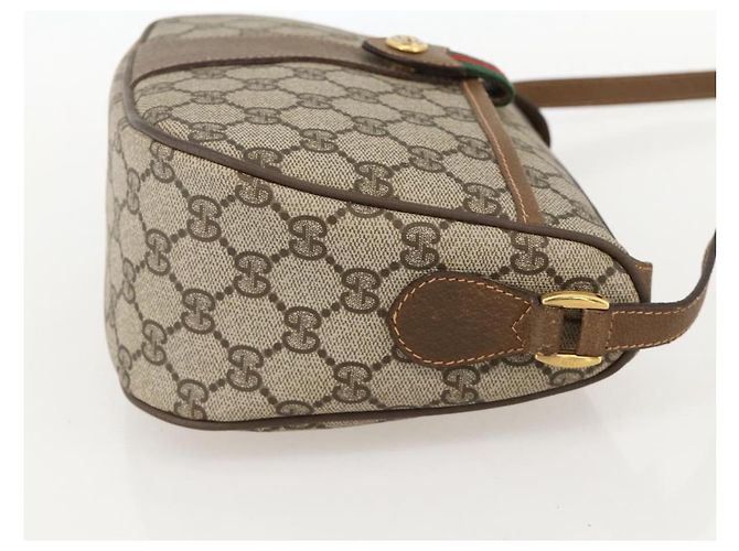 Borsa a Spalla Gucci GG Supreme Web Sherry Line PVC Beige Oro Auth 175956 D'oro - vista 4