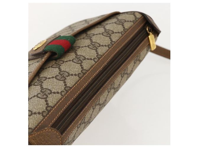 Borsa a Spalla Gucci GG Supreme Web Sherry Line PVC Beige Oro Auth 175956 D'oro - vista 6