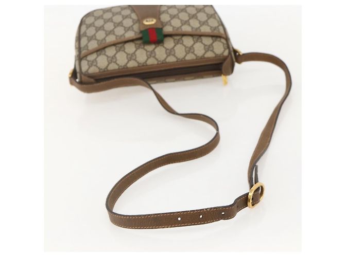 Borsa a Spalla Gucci GG Supreme Web Sherry Line PVC Beige Oro Auth 175956 D'oro - vista 7