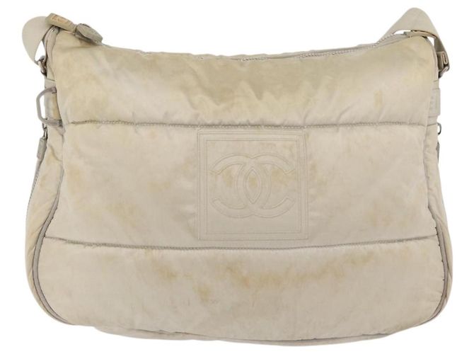 Borsa a Spalla CHANEL Nylon Beige Argento CC Auth mr2413 - vista 13