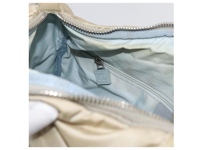 Borsa a Spalla CHANEL Nylon Beige Argento CC Auth mr2413 - vista 22