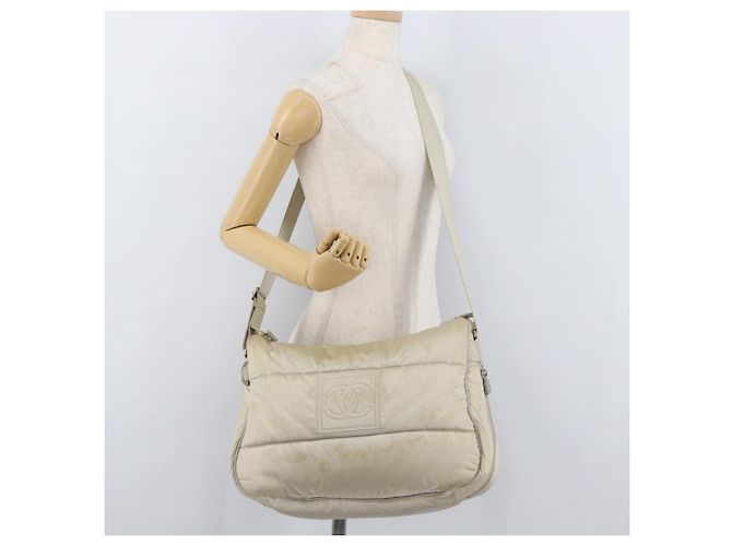 Borsa a Spalla CHANEL Nylon Beige Argento CC Auth mr2413 - vista 24