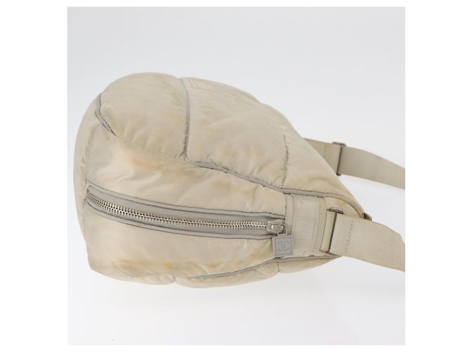 Borsa a Spalla CHANEL Nylon Beige Argento CC Auth mr2413 - vista 3