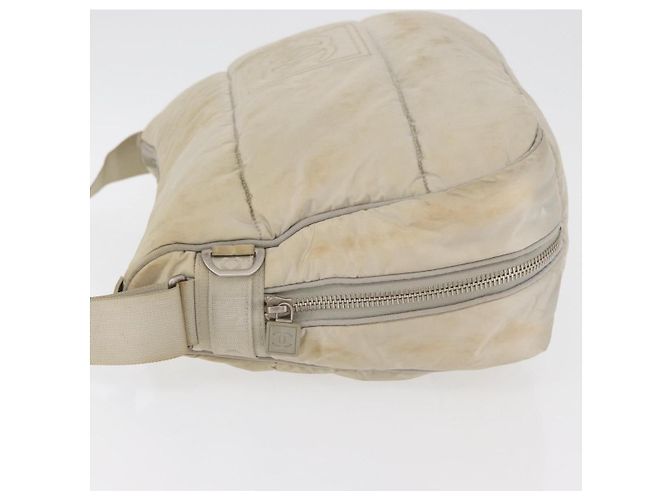 Borsa a Spalla CHANEL Nylon Beige Argento CC Auth mr2413 - vista 4