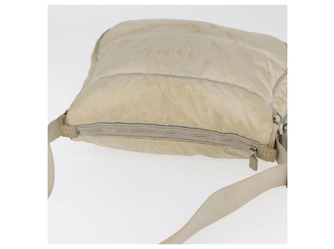Borsa a Spalla CHANEL Nylon Beige Argento CC Auth mr2413 - vista 6