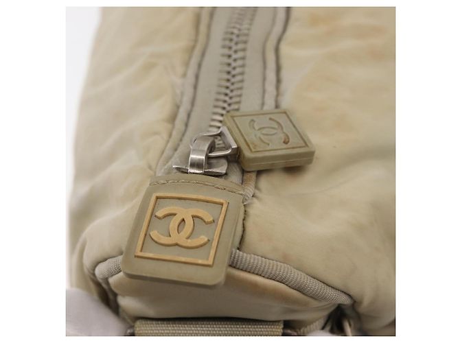 Borsa a Spalla CHANEL Nylon Beige Argento CC Auth mr2413 - vista 9