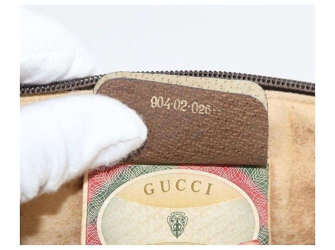 Borsa Gucci GG Supreme Web Sherry Line in PVC beige, oro e rosso 904 02 026 Auth BA12127 D'oro - vista 12