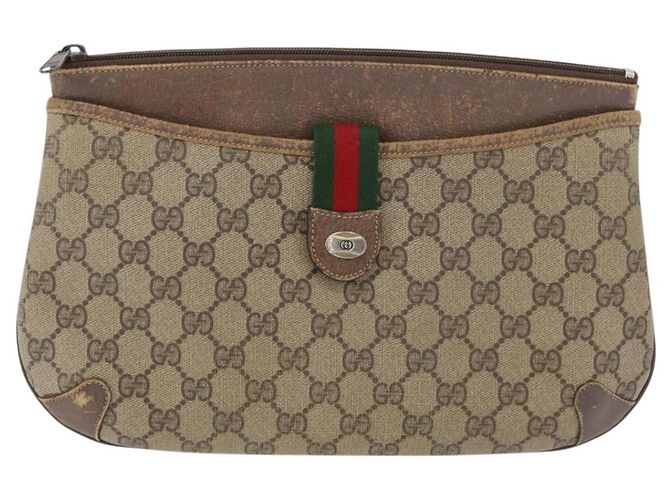 Borsa Gucci GG Supreme Web Sherry Line in PVC beige, oro e rosso 904 02 026 Auth BA12127 D'oro - vista 13