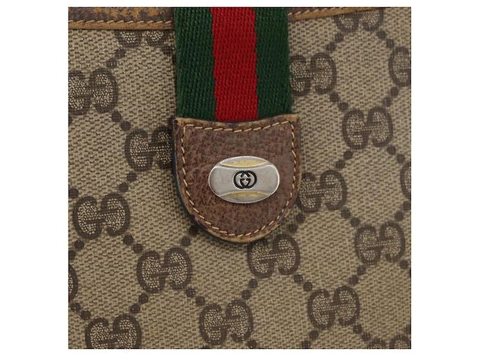Borsa Gucci GG Supreme Web Sherry Line in PVC beige, oro e rosso 904 02 026 Auth BA12127 D'oro - vista 18