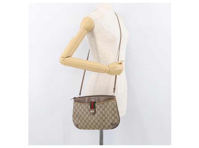 Borsa Gucci GG Supreme Web Sherry Line in PVC beige, oro e rosso 904 02 026 Auth BA12127 D'oro - vista 22