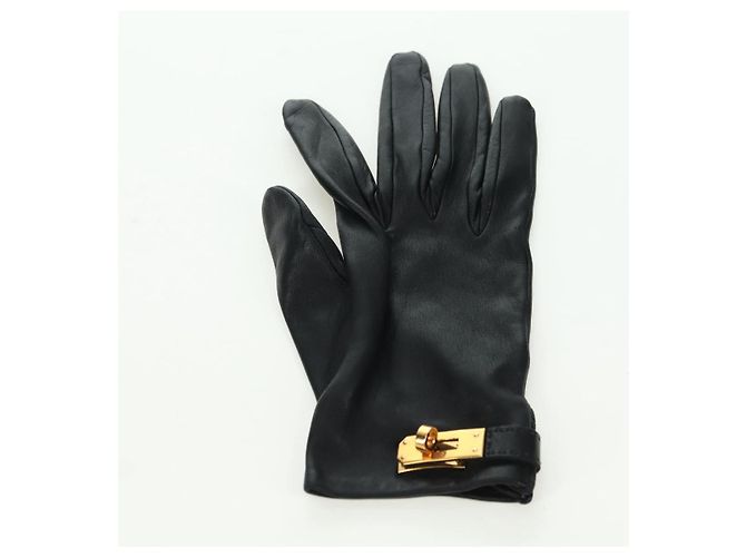 Hermès HERMES Kelly Handschuhe aus Leder Größe 7 Schwarz Auth yk20238M - Ansicht 13