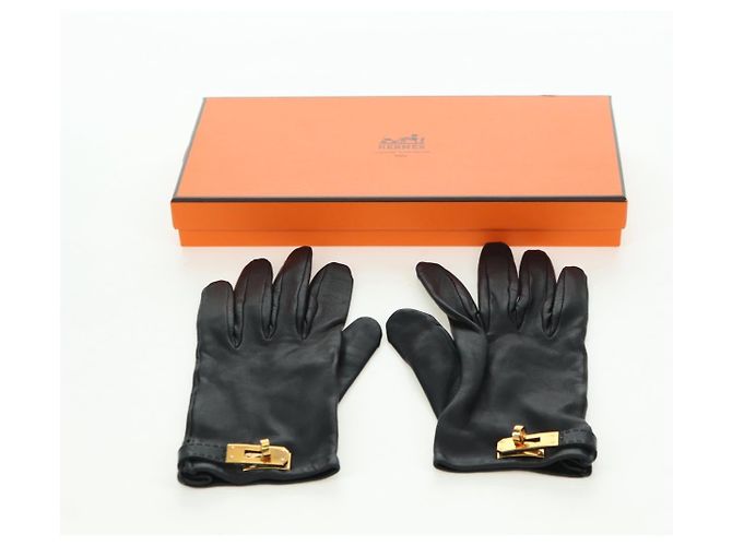 Hermès HERMES Kelly Handschuhe aus Leder Größe 7 Schwarz Auth yk20238M - Ansicht 23