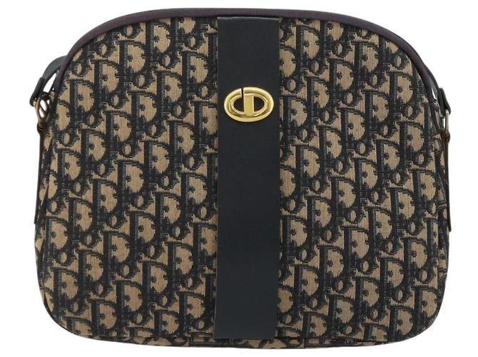 Borsa a spalla in tela Trotter Christian Dior blu navy oro Auth 175156 D'oro - vista 2