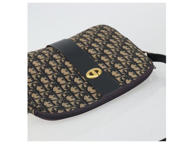 Borsa a spalla in tela Trotter Christian Dior blu navy oro Auth 175156 D'oro - vista 6