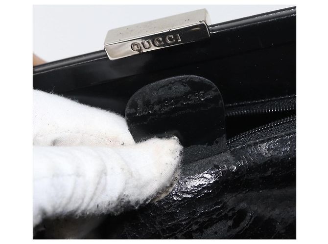 Borsa a Mano GUCCI Bamboo Smalto Nero Argento 000 781 0295 Auth 176588 - vista 12
