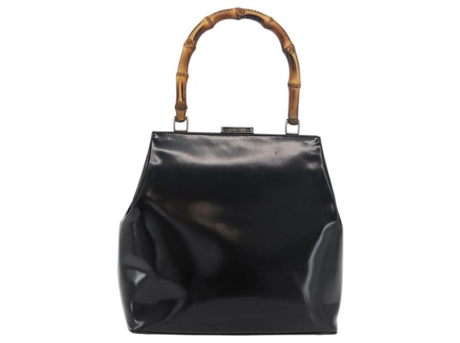 Borsa a Mano GUCCI Bamboo Smalto Nero Argento 000 781 0295 Auth 176588 - vista 13
