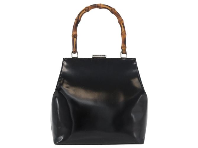 Borsa a Mano GUCCI Bamboo Smalto Nero Argento 000 781 0295 Auth 176588 - vista 2