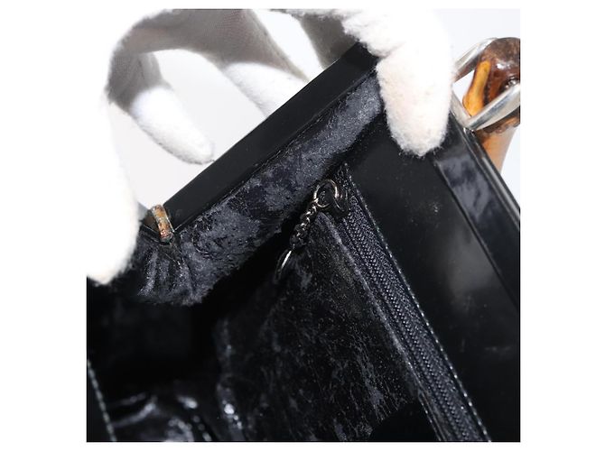 Borsa a Mano GUCCI Bamboo Smalto Nero Argento 000 781 0295 Auth 176588 - vista 20