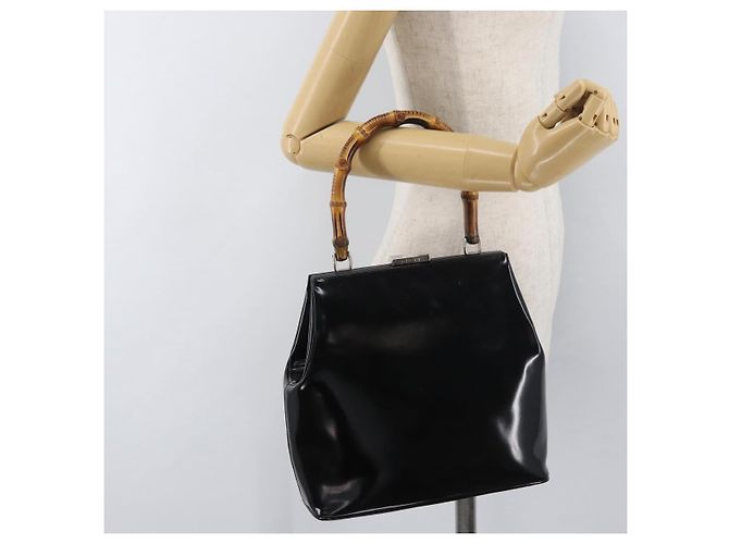 Borsa a Mano GUCCI Bamboo Smalto Nero Argento 000 781 0295 Auth 176588 - vista 21
