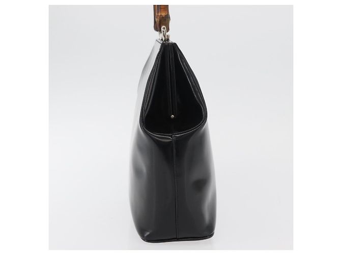Borsa a Mano GUCCI Bamboo Smalto Nero Argento 000 781 0295 Auth 176588 - vista 4