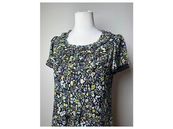 Vintage Courreges mehrfarbiges Blumen Kleid Schwarz M Mehrfarben - Ansicht 12